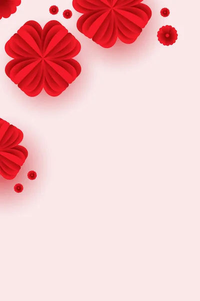 Pembe arka planda uçan çiçek şeklindeki kağıt elementler.