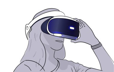 Sanal gerçeklik gözlüklü kadın. Geleceğin teknolojisi kavramı. Modern görüntüleme teknolojisi.