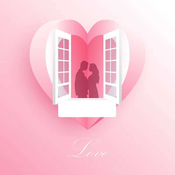 Illustration Von Liebe Und Valentinstag Verliebte Stehen Raum — Stockvektor