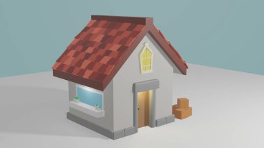 3D Minimal Stili Ev Gözler için Renkli ve Rahat Konsept gibi fikirleri yaymak için müşteriler için yer var Evde kalmak, eve teslimat, ya da evde alışveriş.