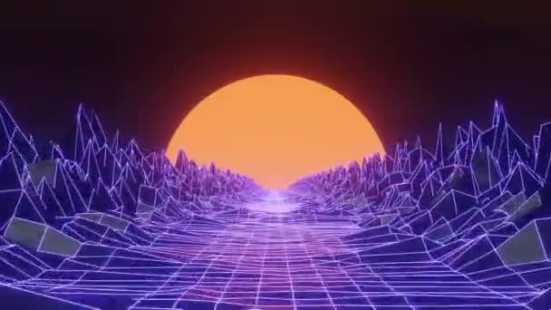 80Er Jahre Retro Futuristische Science Fiction Nahtlose Schleife Retrowellenlandschaft Neonlichter — Stockvideo