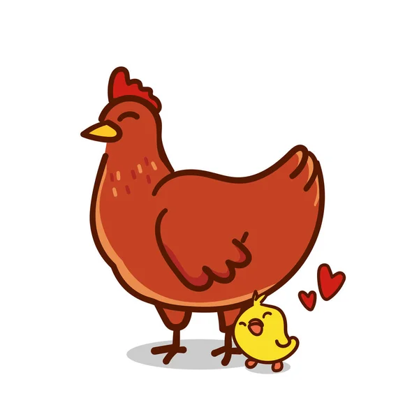 Chicken Mama Baby Chick Happy Mother Day Cartoon Vector Illustration — Stock Vector