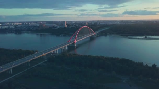 Aerial view of bridge on russian river at sunset — Stock Video