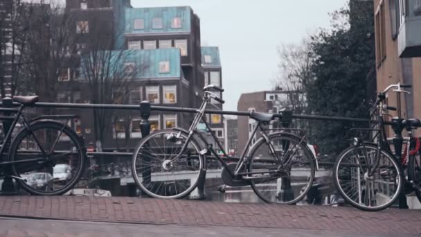 Uitzicht op amsterdamse bruggen in geelzucht — Stockvideo