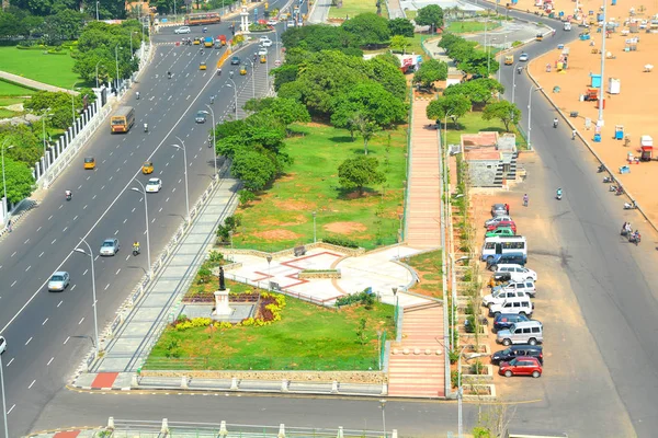 Marina beach road v městě Chennai, Indie. — Stock fotografie