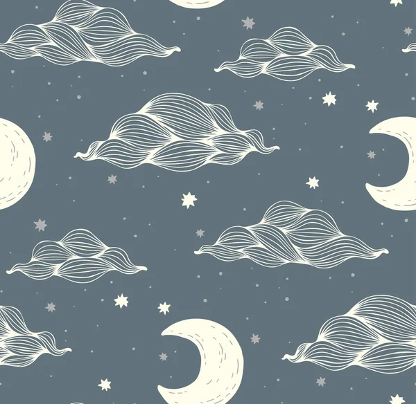 Nahtloses Muster mit Mond und Wolken — Stockvektor