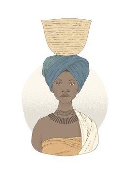Illustration with Xhosa woman with basket. clipart
