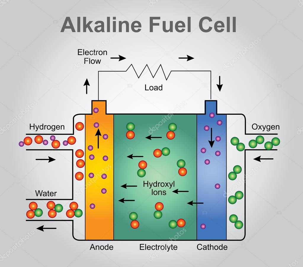 Alkaline fuel cell process. Vector art, Illustration design.