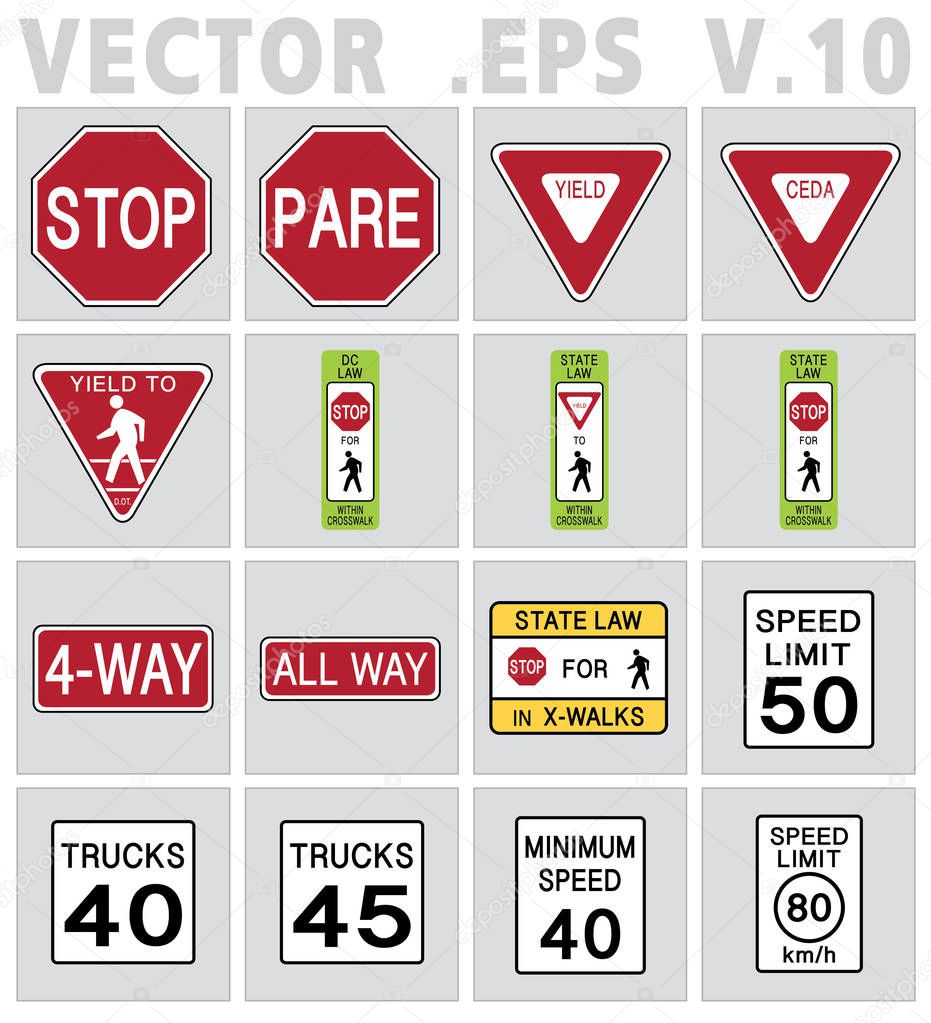 Traffic road sign set. Stop, Pare, Yield Vector Art, illustration design.
