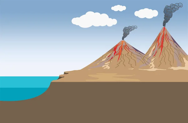 Vulcão. Desenho vetorial de ilustração . — Vetor de Stock