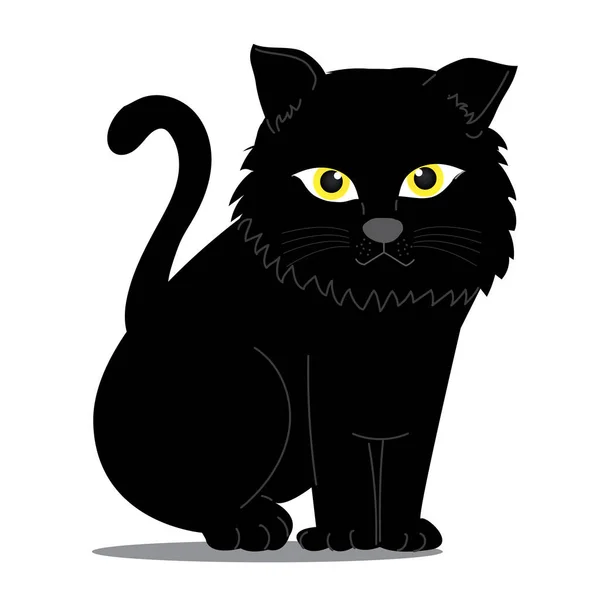 Clipart Cat Illustration Gato Preto Está Sentado Frente Para Ela — Vetor de Stock