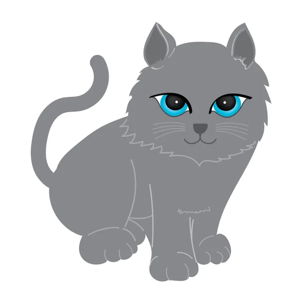 Clipart Cat Illustration Gato Cinzento Cauda Longa Sentado Frente Para — Vetor de Stock