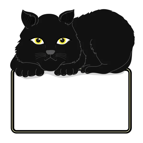 Clipart Cat Illustration Grande Gato Preto Estava Sentado Moldura Tem — Vetor de Stock