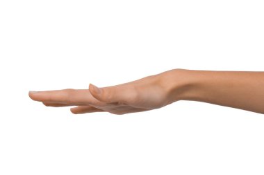 Beyaz zemin üzerinde bir pozisyonda izole boş açık kadın el