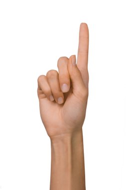 Beyaz zemin üzerinde bir numara bir pozisyonda izole boş açık kadın el