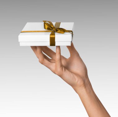 Kadın el tatil hediyesi beyaz kutu portakal altın şerit ile tutarak