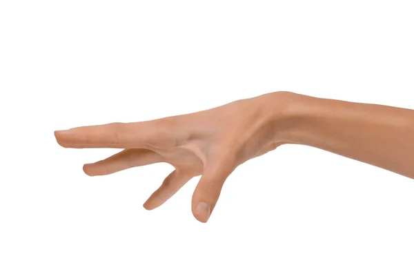 Απομονωμένη άδειο ανοιχτό γυναίκα γυναικείο χέρι σε θέση σε λευκό φόντο — Φωτογραφία Αρχείου