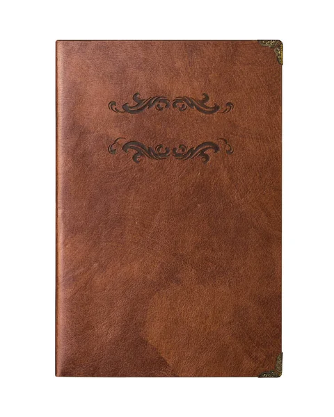 Vintage kahverengi deri deri yazılı defter — Stok fotoğraf