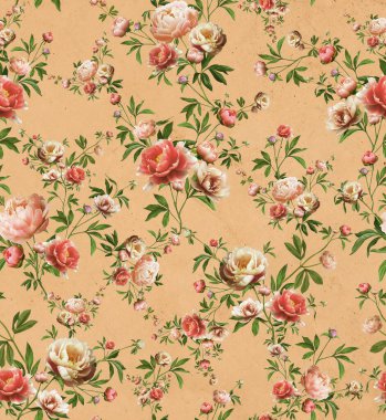 Klasik çiçek deseni, yumuşak bej arkaplan