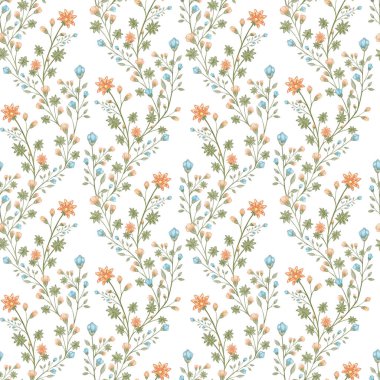 Klasik çiçeksiz desen, kalem elle çizilmiş çizim. Tekstil, duvar kağıdı veya yapıştırma kitabı için klasik çiçek tasarımı.