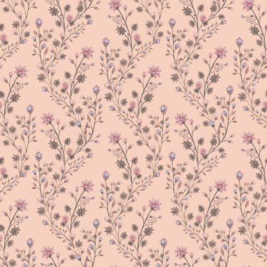 Klasik çiçeksiz desen, kalem elle çizilmiş çizim. Tekstil, duvar kağıdı veya yapıştırma kitabı için klasik çiçek tasarımı.