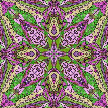 Elle çizilmiş eski bir süs. Geometrik süs, renkli fayanslar, azulejo. Kusursuz tasarım