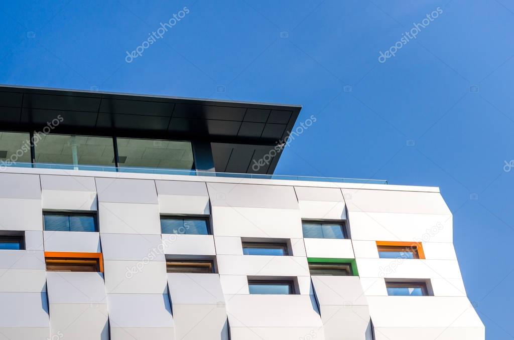 Contemporary architectural design of a building in eastern Europe. Modern architecture in Ukraine is the city of Lviv.