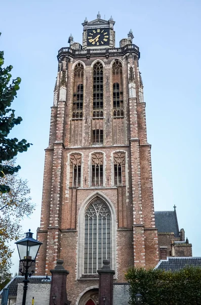 Torre Gran Iglesia Con Viejo Reloj Oro Dordrecht Holanda Meridional — Foto de Stock