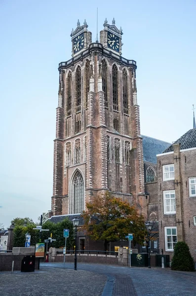 Dordrecht Nederland Oktober 2014 Toren Van Grote Kerk Met Oude — Stockfoto