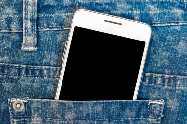 Yakın kadar Bussines moda şık akıllı telefon ekran kopya alanı beyaz cep yıldız geri cep Denim Hipster Mavi Jeans 