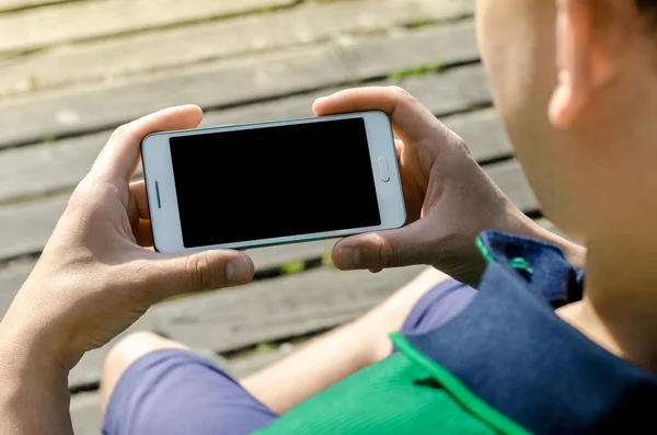 Close Hipster Hombre Negocios Usando Smartphone Teléfono Móvil Aire Libre — Foto de Stock