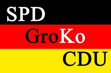 GroKo short for Grosse Koalition meaning Large Coalition politics Great Coalition superimposed to the Reichstag houses of parliament in Berlin Germany clipart