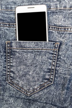 Bussines moda şık akıllı telefon ekran Kopyala yer yakın beyaz siyah kot arka cebinde Denim Hipster içinde hareket eden 