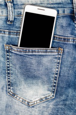 Yakın Bussines moda şık akıllı telefon ekran kopya alanı beyaz kot mobil cep Denim Hipster geri 