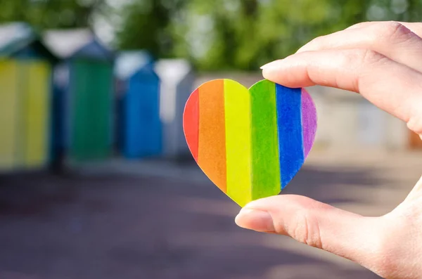 カラフルな色心概念 Lgbt 権利レズビアン バイセクシュアル トランスジェンダー明るい Bakground 虹のシンボル — ストック写真