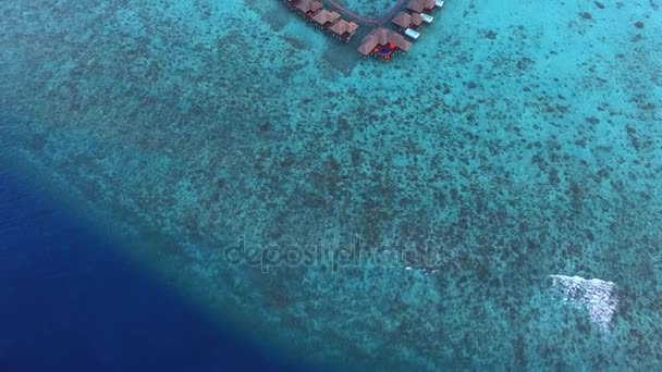 空撮、ドローン モルディブ諸島飛ぶ。小さな熱帯の島. — ストック動画