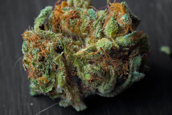 Zdjęcia makro szyszek zbiorów marihuany z liści, pokryte włoskami. Widok z clse roślin konopi indyjskich. — Zdjęcie stockowe