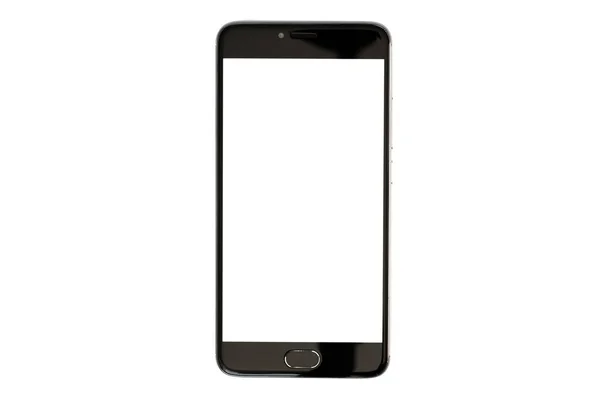 Cor preta smartphone moderno com tela em branco isolado no fundo branco — Fotografia de Stock