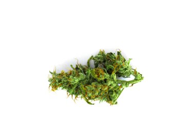 Esrar bud üst üzerinde izole beyaz arka plan görüntülemek