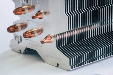 Bakır ısı borusu yakın çekim güzel bokeh ile ile alüminyum radyatör