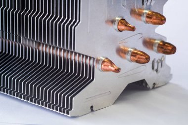 Bakır ısı borusu yakın çekim güzel bokeh ile ile alüminyum radyatör