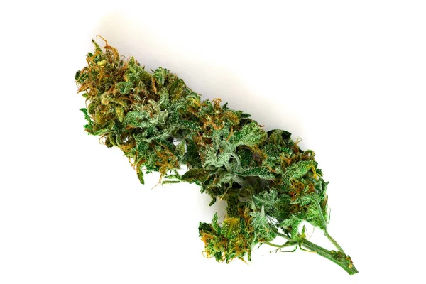 Geïsoleerde Cannabis bud boven bekijken geïsoleerd op witte achtergrond — Stockfoto