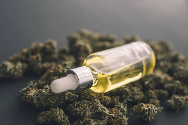大麻の概念 マクロ Cbd医療用油 ピペットの大麻油 — ストック写真