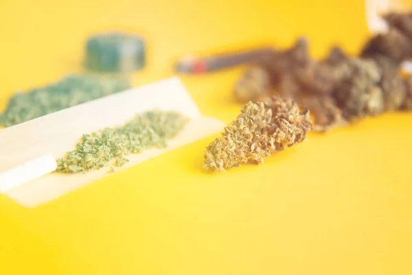 Legalizace Konopí Herb Grinder Čerstvá Marihuana Cbd Thc Pupeny Konopí — Stock fotografie