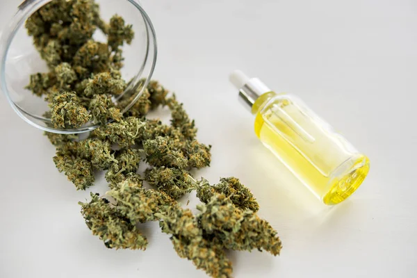 Natürliche Kräuter Cannabisöl Pipette Medizinisches Marihuana Konzept Nahaufnahme Hanfprodukt Cbd — Stockfoto