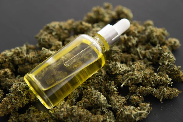Cannabis Marihuana Konzept Makro Medizinisches Cbd Cannabisöl Pipette — Stockfoto