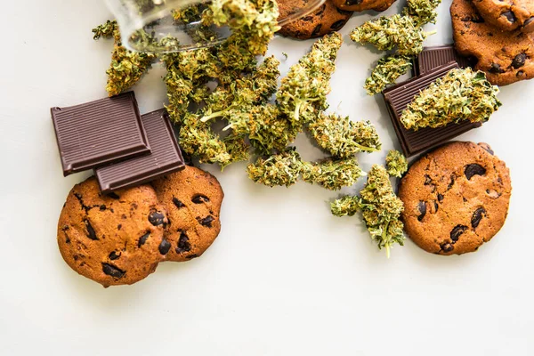 Bolachas Com Erva Cannabis Cbd Biscoitos Com Maconha Botões Maconha — Fotografia de Stock