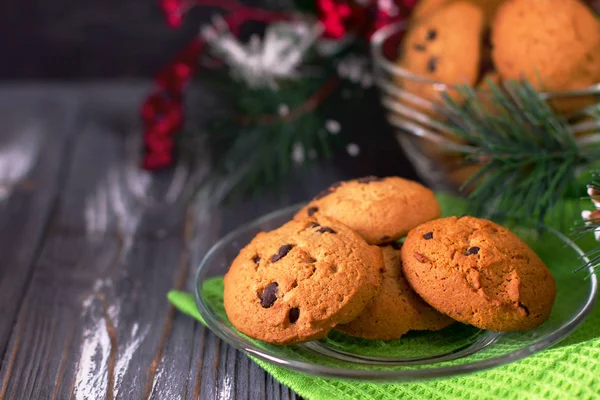Chocolate chip cookies with fir — Stock Photo, Image