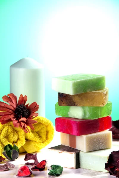 Handmade Soap with bath and spa accessories. — Stock Photo, Image