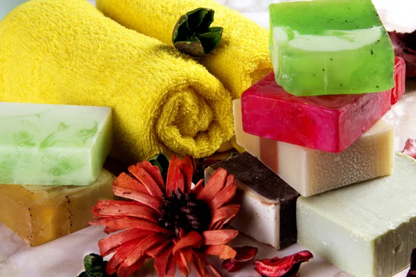 Handmade Soap with bath and spa accessories. — Stock Photo, Image
